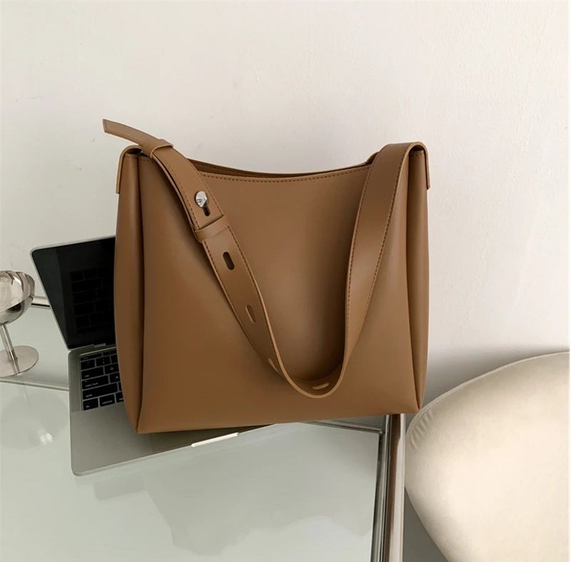 Osman Tan PU Leather Tote Bag for Women - Image 2
